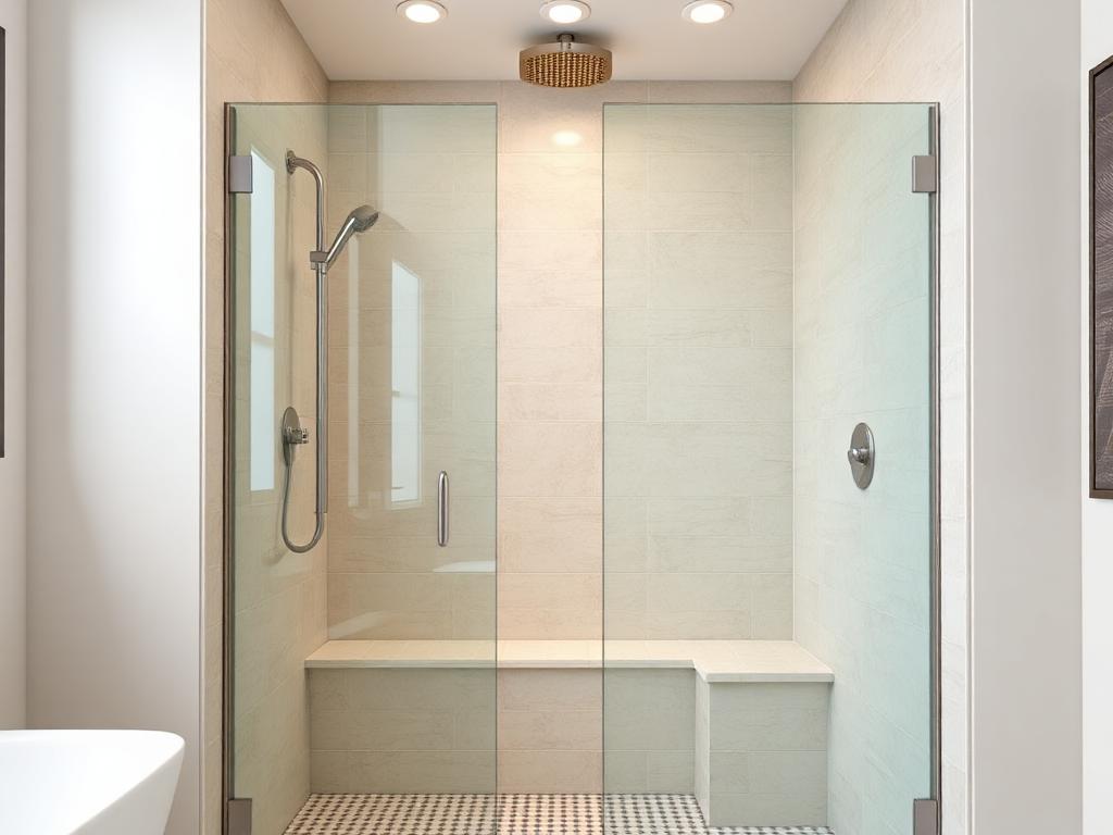 Walk-in shower with built-in seating