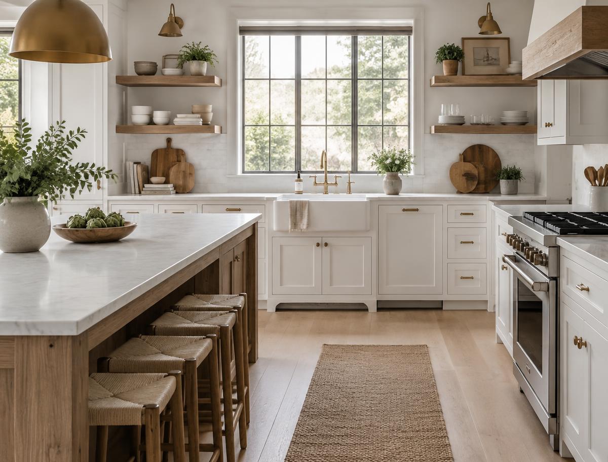 Farmhouse kitchen remodel with apron sink and open shelving